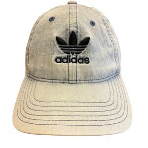 ADIDAS Denim Hat Cap With Strap Back Blue Trefoil Logo Adjustable